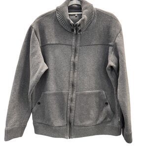 Ted Baker Cotton Blend Zip Up Gray Jacket Sweater Front Pouch Pocket Warm Lining
